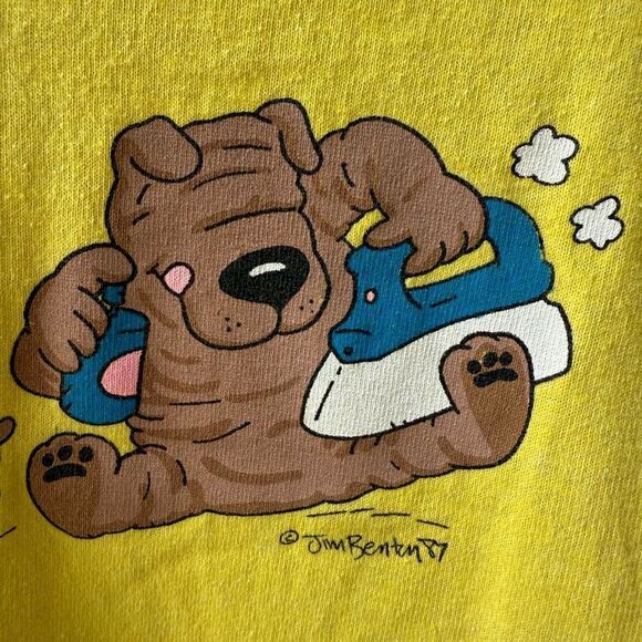 Vintage 80s Jim Benton Shar Pei Dog Puppy Cartoon Single Stitch Tshirt M - Picture 2 of 8